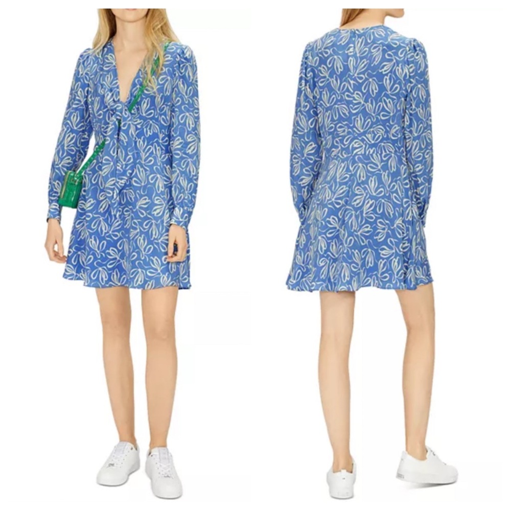 Ted Baker Cornflower Blue/ White Heidiee V-Neck Fit & Flare Dress
